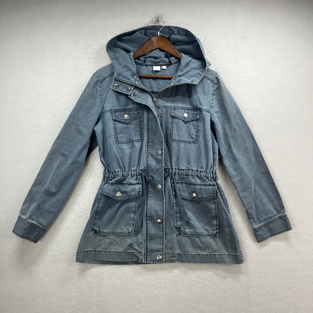 BP Jacket Women L Gray Hood Field Utility Drawstring Military Anorak Barn Chore